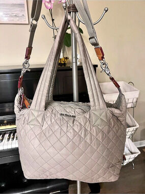 MZ WALLACE Medium Sutton Quilted Shoulder Bag Gray